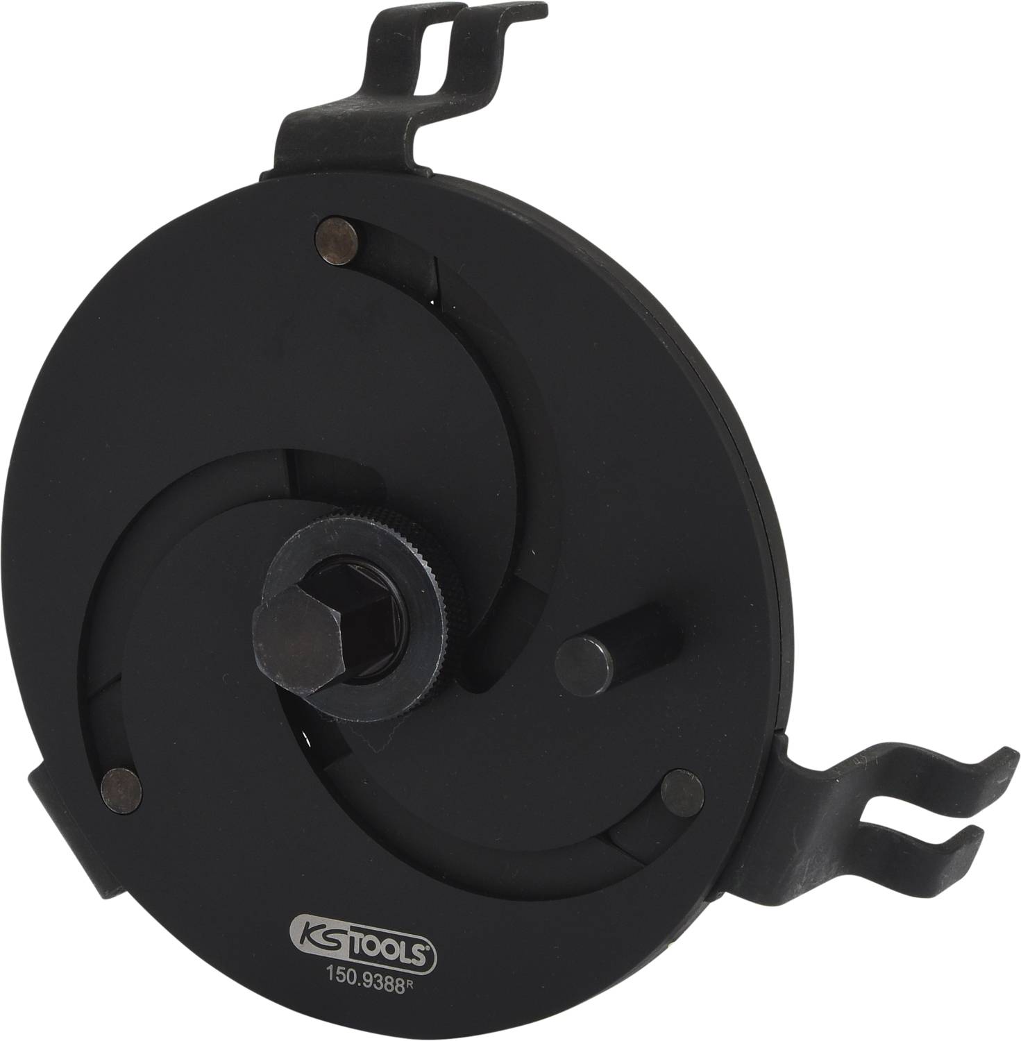 Jauge de mesure professionnelle noire pour disques de frein de KS Tools avec bras réglables pour des mesures précises en atelier.