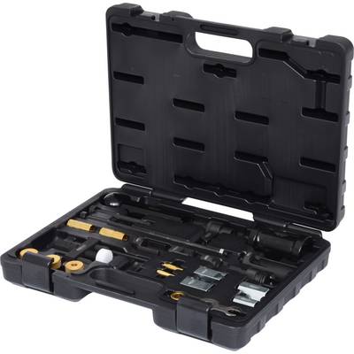 Une valise à outils ouverte avec divers outils manuels et accessoires, soigneusement rangés dans des compartiments.