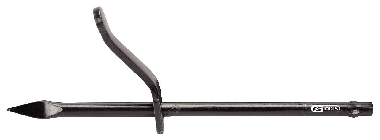 Un outil noir avec une extrémité pointue et une poignée latérale ; utilisé pour des travaux spécialisés ou comme levier.