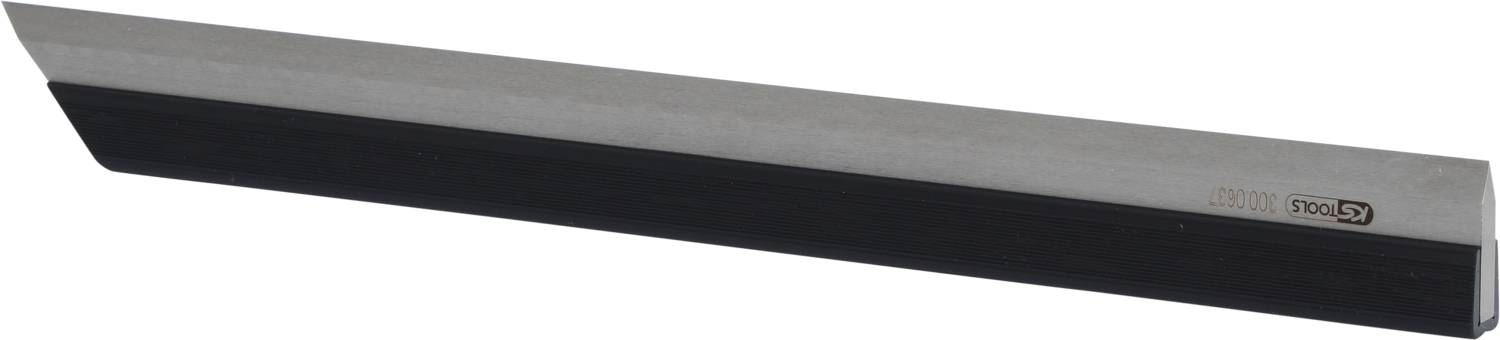 Un grattoir en métal gris et noir, utilisé pour enlever de la peinture ou de la colle des surfaces planes.