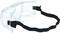 Lunettes de protection en plastique transparent avec sangle ajustable noire, adaptées à la protection des yeux lors de travaux chimiques ou manuels.