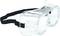 Lunettes de protection transparentes avec bandeau frontal noir et réglable, présentant un motif bleu, adaptées à la protection oculaire lors de travaux manuels.
