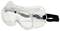 Lunettes de protection en plastique transparent avec bandeau élastique noir, offrant une protection oculaire pour les travaux en laboratoire ou sur chantier.