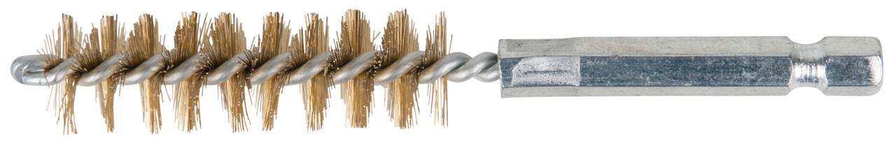 Une brosse métallique avec une poignée en fil spiralée et des poils denses de couleur brune, utilisée à des fins de nettoyage.