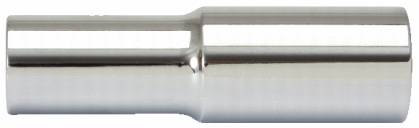 Un tube métallique cylindrique argenté à surface lisse, aligné horizontalement, sur un fond blanc.