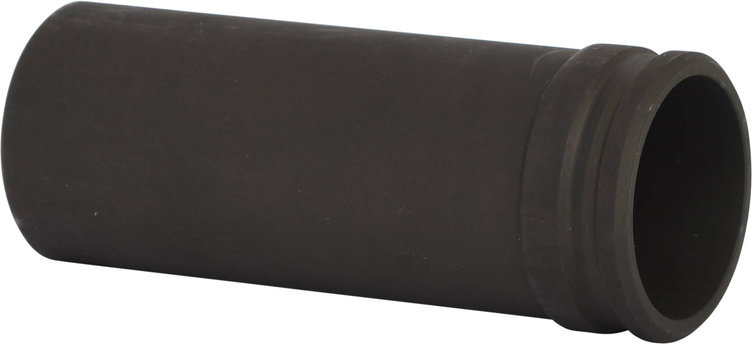 Tube métallique noir, cylindrique, à surface lisse et présentant un épaississement annulaire à l'une de ses extrémités.