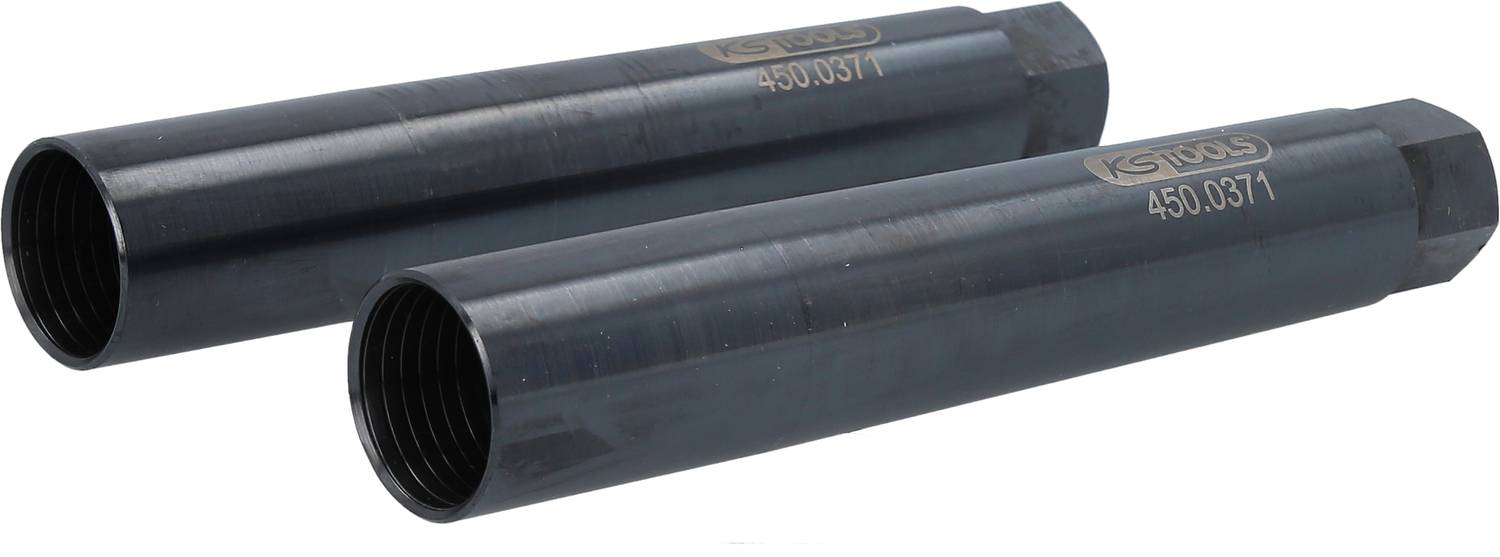 Deux outils métalliques noirs et allongés, posés côte à côte sur un fond blanc, portant les inscriptions 'KS Tools' et '450.0371'.