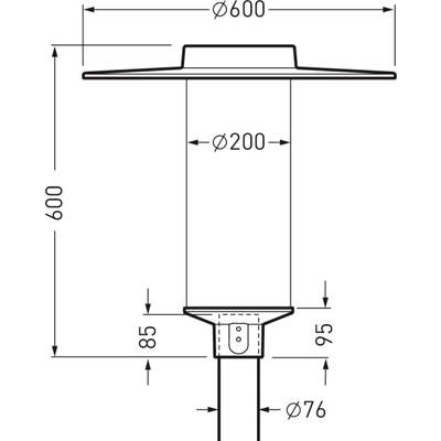 Dessin technique d'une structure de type lanterne avec un diamètre de 600 mm en haut, un diamètre de 200 mm au centre et une hauteur totale de 600 mm.