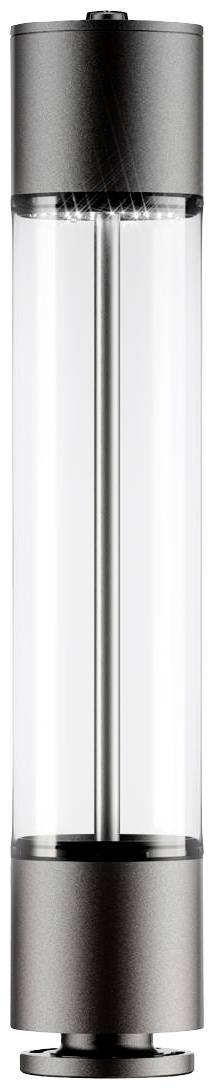 Un moulin à sel ou à poivre élégant, cylindrique, en acier inoxydable et verre, au design moderne. Idéal pour une utilisation à table.