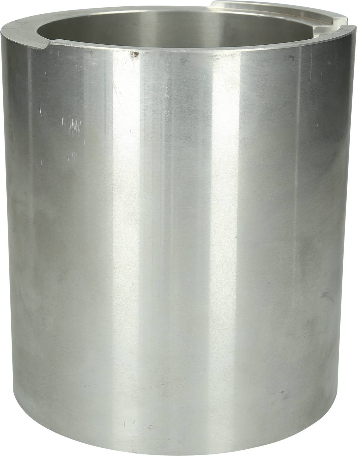 Conteneur cylindrique en métal à surface lisse, brillant et argenté, utilisé pour le stockage ou le transport de matériaux.