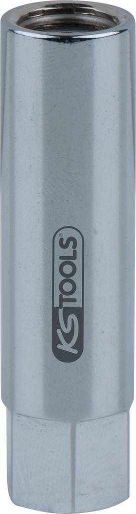 Adaptateur de cric métallique, de couleur argent, portant l'inscription 'KS Tools', de forme cylindrique avec base hexagonale.