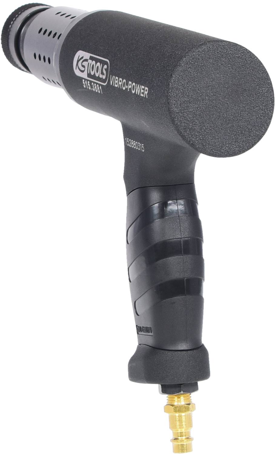 Un marteau vibreur pneumatique noir avec poignée. Modèle 'Vibro-Power' de KS Tools. Utilisé pour des travaux mécaniques.