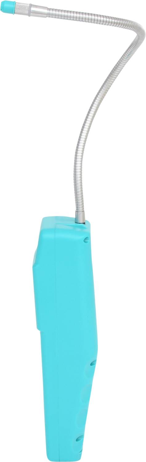 Un appareil de couleur turquoise avec un col flexible, probablement conçu pour atteindre des endroits difficiles d'accès.
