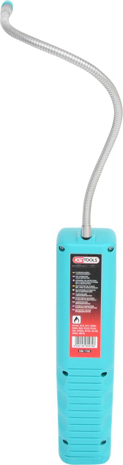 Lampe d'inspection bleue avec col flexible et panneau de commande rouge. Adaptée aux endroits difficiles d'accès lors de réparations.