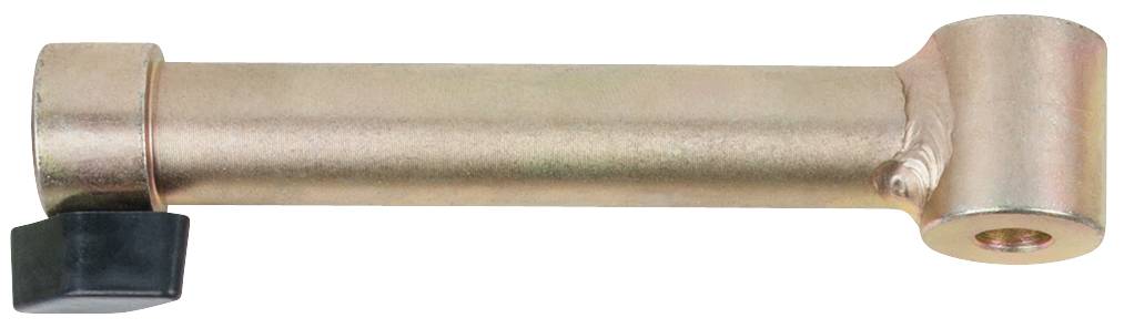 Une tige métallique avec un corps cylindrique et un boîtier rectangulaire noir à une extrémité, probablement un composant technique.