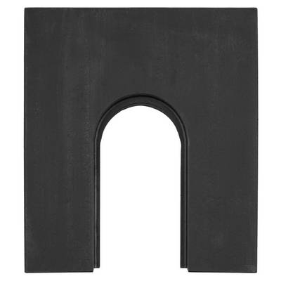 Un objet noir rectangulaire avec une découpe arquée au centre de sa partie inférieure.