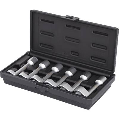 Ensemble de six pièces de filières interchangeables dans un coffret en plastique noir, ouvert et disposées en ligne.