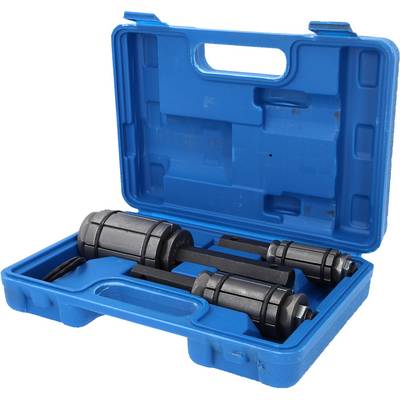 Ensemble d'outils d'extraction noir dans un coffret ouvert bleu. Comprend des extracteurs de différentes tailles, adapté aux travaux de réparation.