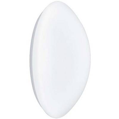 Un morceau de savon ovale blanc sur un fond blanc.