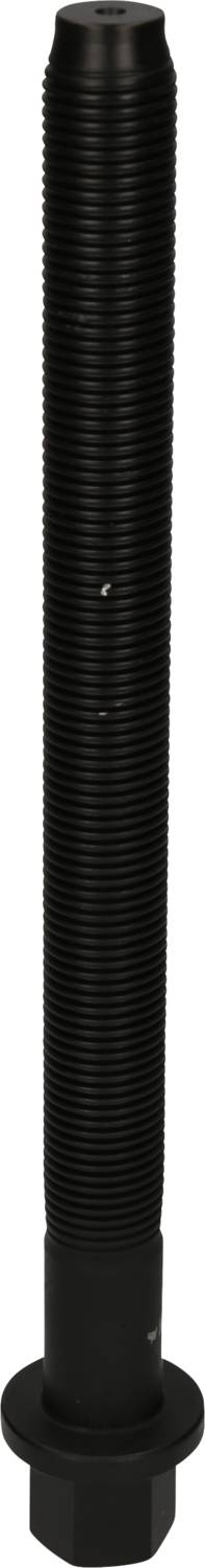 Goujon long en métal noir avec filetage et un écrou hexagonal à son extrémité inférieure. Fréquemment utilisé dans la construction mécanique et les travaux de construction.