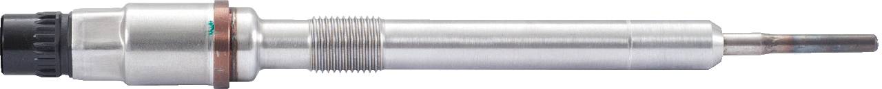 Bougie d'allumage en vue latérale, composée d'un corps principal métallique et d'un connecteur noir.