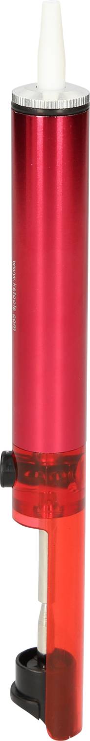 Un dispositif mécanique rouge avec une construction cylindrique allongée, adapté pour des applications précises ou des travaux techniques.