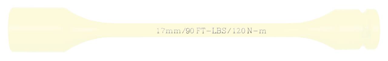 Une tige métallique jaune pâle portant l'inscription '7 mm / 60 FT - 1159 / 1200 N·m', probablement un outil ou un composant.