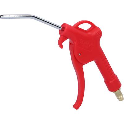 Pistolet à air comprimé rouge avec poignée ergonomique et sortie en métal, adapté pour éliminer la poussière et les saletés.
