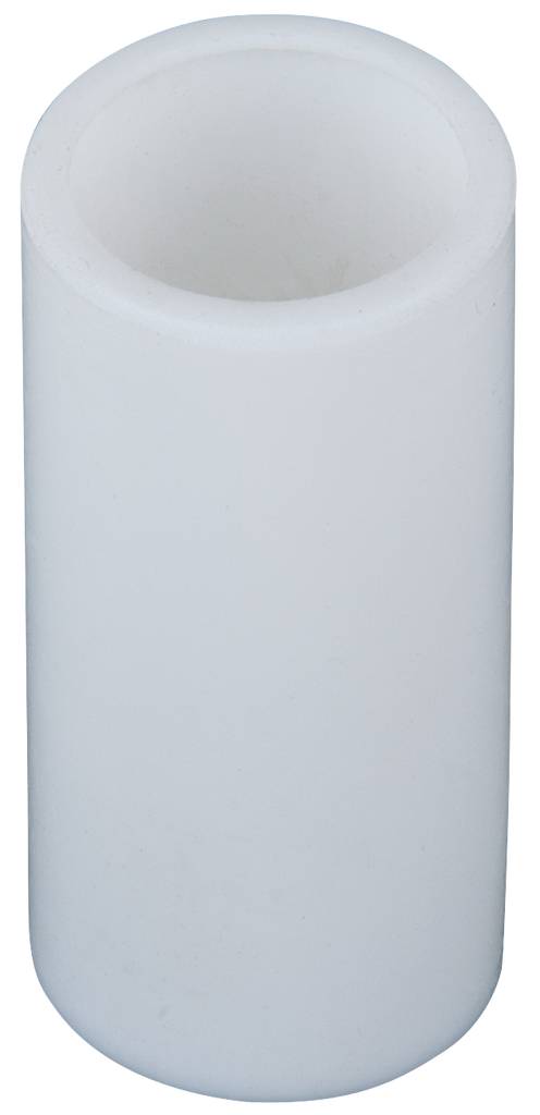 Un récipient cylindrique blanc en plastique, debout verticalement, avec une ouverture ronde ouverte en haut.