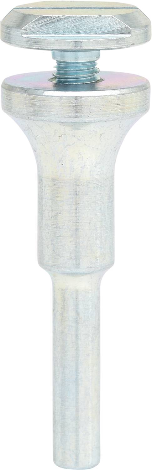 Dispositif métallique avec base sans filetage, fixé en haut par une vis et un écrou hexagonal, probablement un élément de connexion.