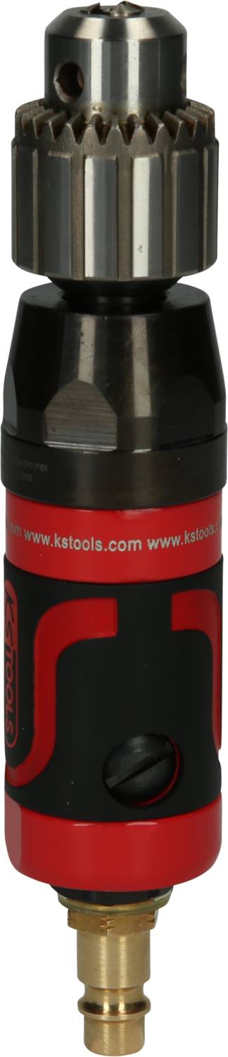 Un mandrin sans clé rouge et noir avec inscription. Il est utilisé pour maintenir des forets dans les perceuses.