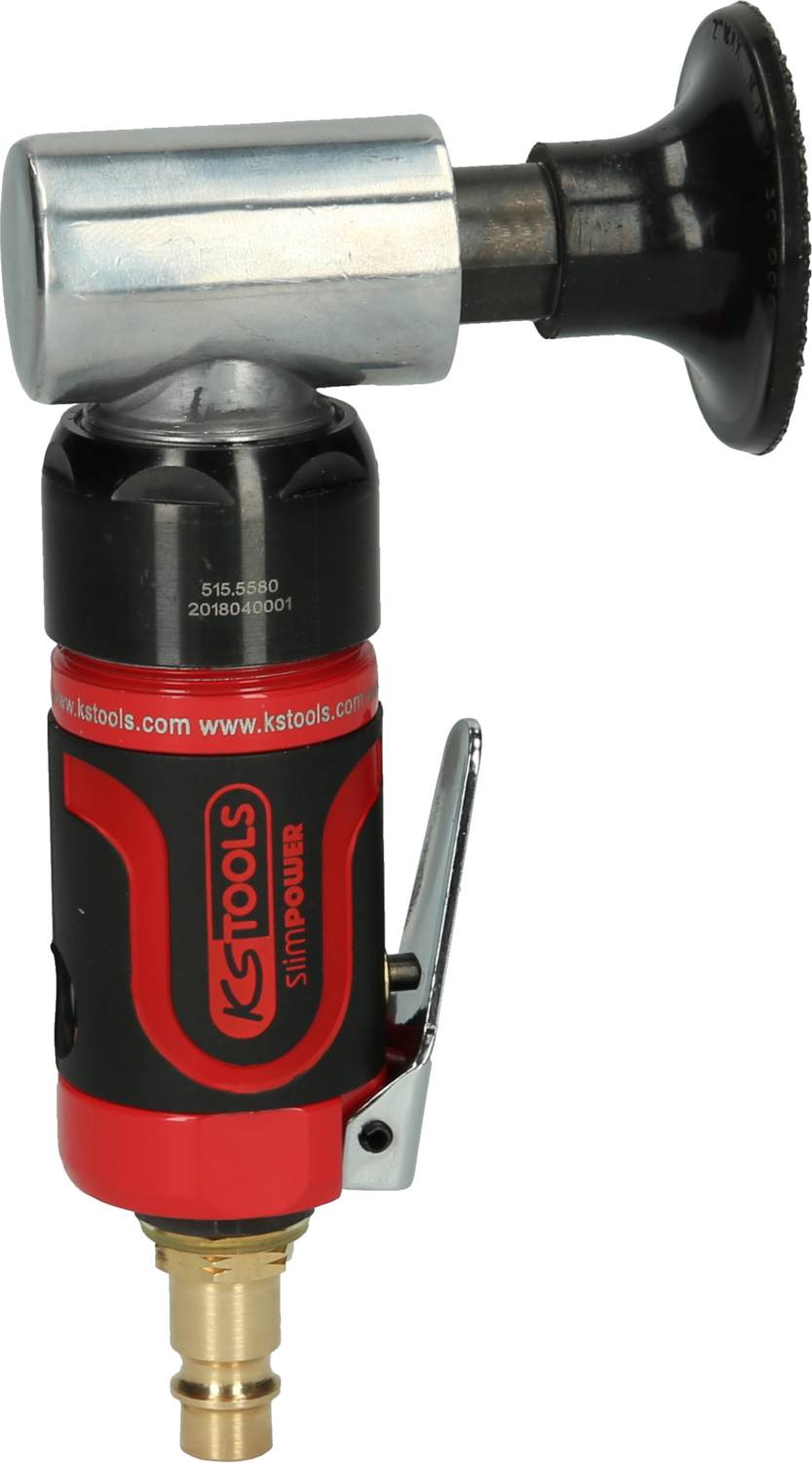 Meuleuse pneumatique rouge et noire avec tête réglable, marquée 'KS Tools'.