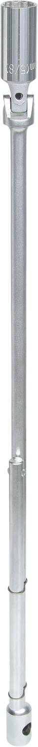 Long poteau d'argent métallique avec une extrémité supérieure plus étroite et plusieurs points de jonction.
