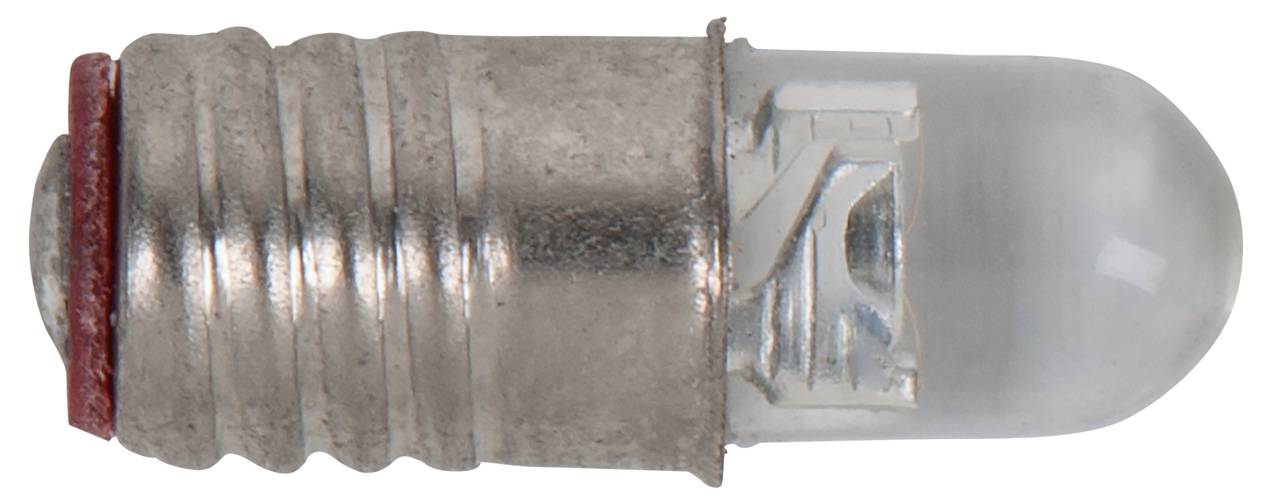Petite ampoule avec un socle métallique, un couvercle de verre cylindrique et un pas de vis typique.