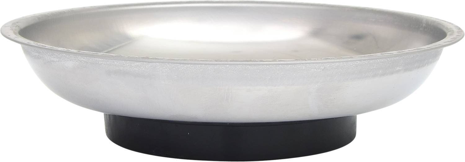 Coupelle métallique plate avec un socle rond noir. Adaptée à diverses applications ou laboratoires.