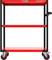 Chariot à outils rouge avec trois étagères et quatre roulettes, adapté pour le transport des outils. Logo 'KS Tools' sur l'étagère supérieure.