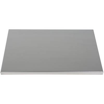 Une plaque métallique rectangulaire à surface lisse et brillante ; sert probablement de base ou de support dans des applications techniques.