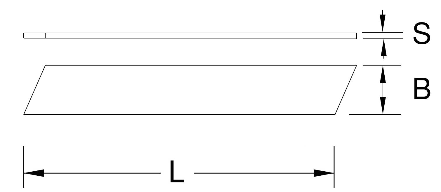 Coupe transversale d'une forme rectangulaire, identifiée par 'S' pour l'épaisseur supérieure, 'B' pour la largeur inférieure et 'L' pour la longueur.