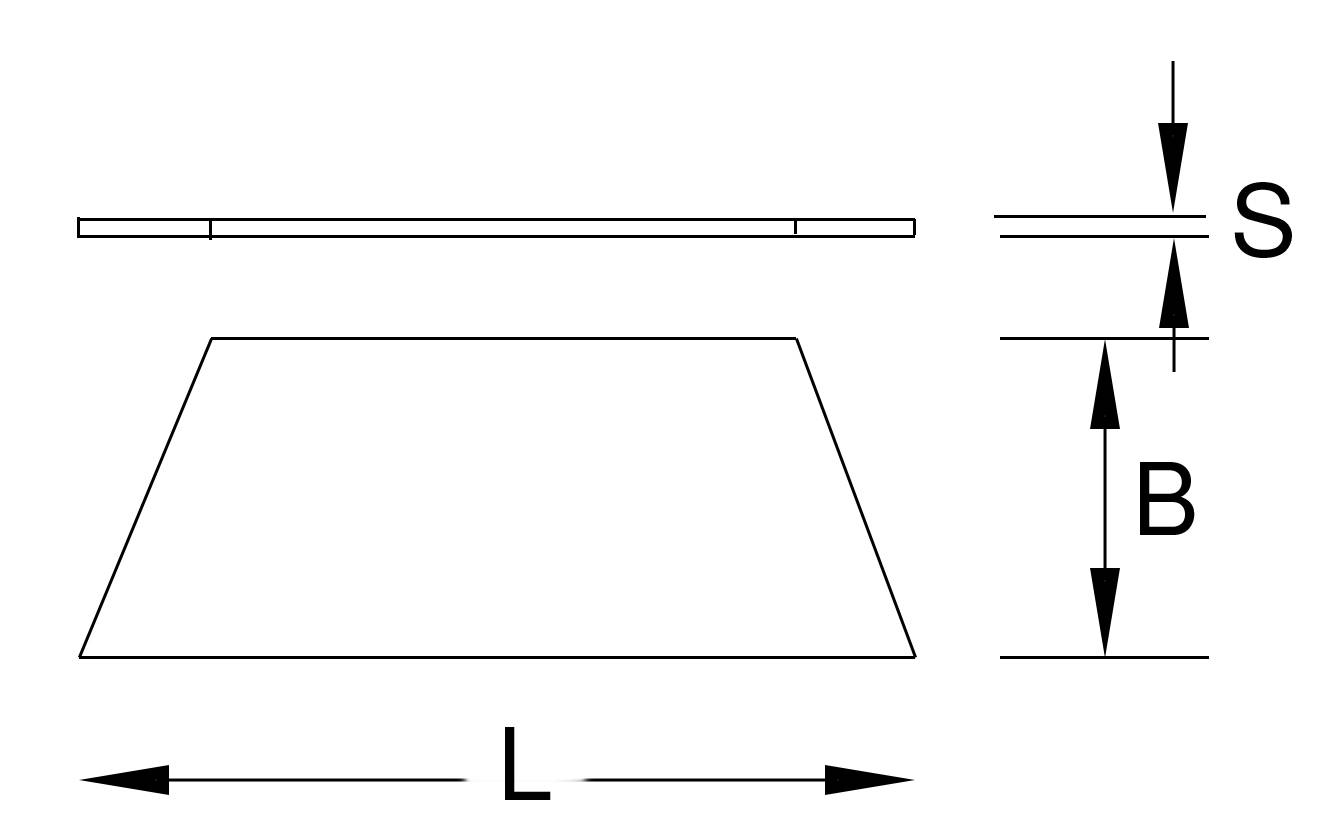 Le diagramme présente une surface trapézoïdale avec les étiquettes : S (en haut), B (en bas) et L (en bas à gauche).