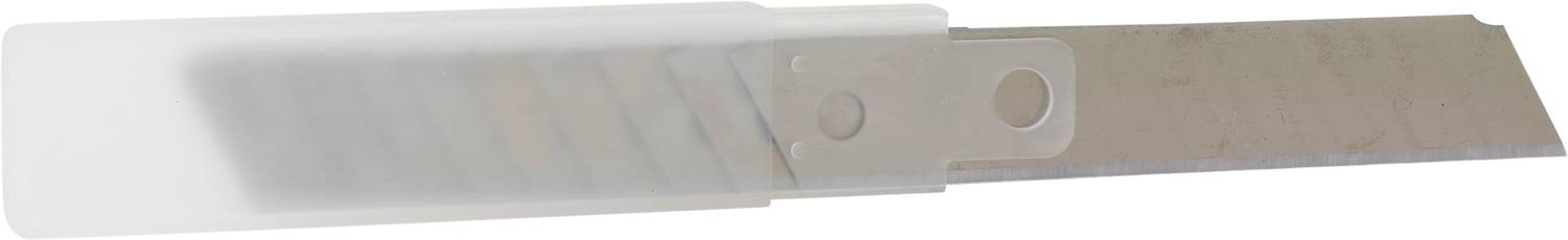 Un étui ouvert contenant plusieurs lames de rechange pour un cutter, partiellement visibles.