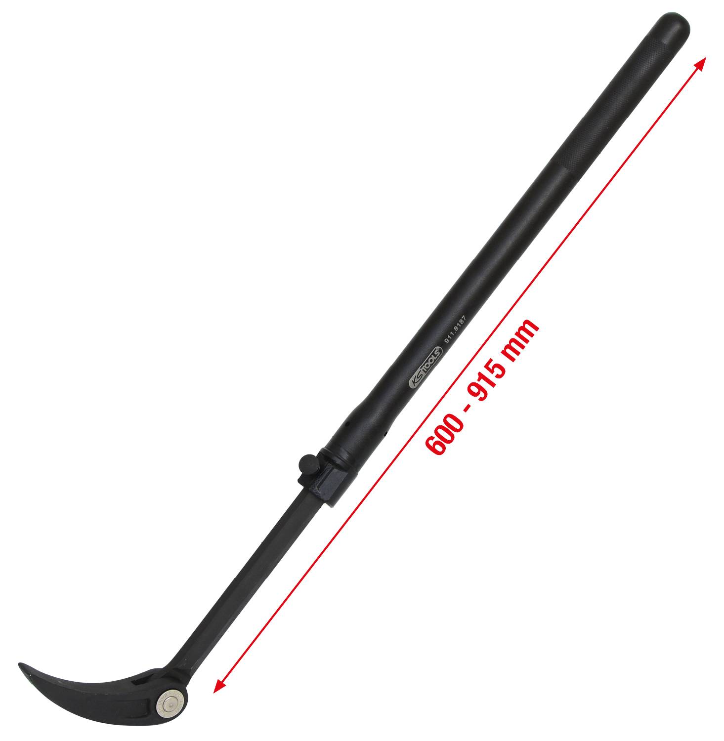 Levier ajustable doté d'un outil de préhension incurvé et plat à son extrémité, d'une longueur comprise entre 600 et 915 mm, adapté au levage.