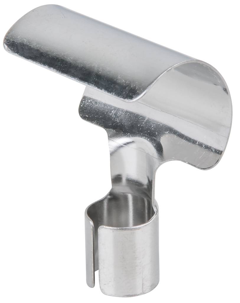 Embout métallique cylindrique pour aspirateur, avec ouverture de sortie incurvée. Adapté pour un flux d'air directionnel.