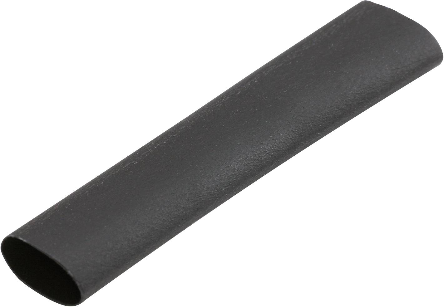 Un tube thermorétractable noir, de forme cylindrique, sur fond blanc. Utilisé pour isoler et protéger les connexions de câbles.