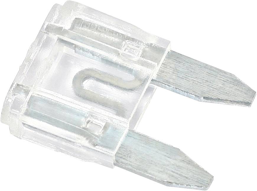 Un support de fusible transparent avec deux bornes métalliques.