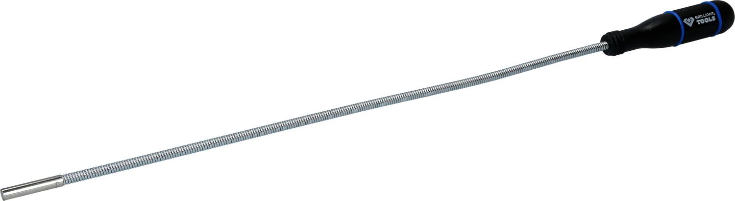 Un support magnétique flexible avec une poignée noire et une tige longue et flexible, idéal pour ramasser de petits objets métalliques.