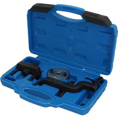 Valise en plastique bleu avec le couvercle ouvert, contenant divers outils logés dans des emplacements parfaitement adaptés.