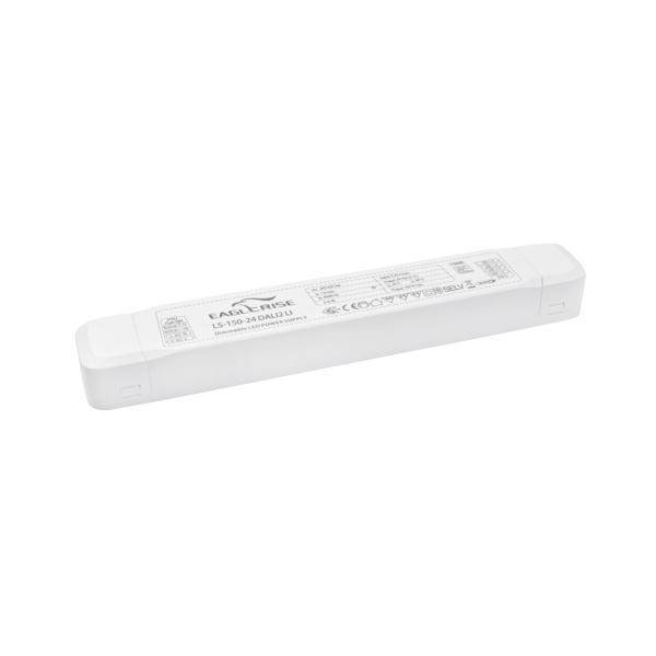 Un dispositif électronique rectangulaire blanc portant des informations du fabricant sur sa surface supérieure, probablement un pilote ou un boîtier de commande.