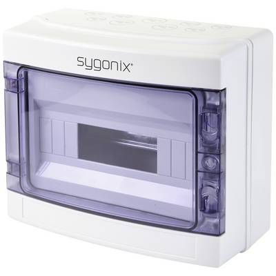 Boîtier électrique Sygonix, blanc, avec couvercle transparent, conçu pour protéger les composants électroniques.