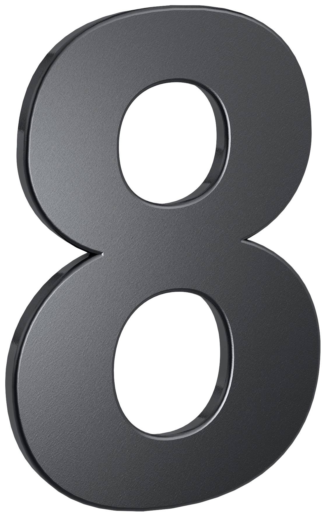 Le chiffre 8 en design tridimensionnel métallique, représenté sur un fond blanc.