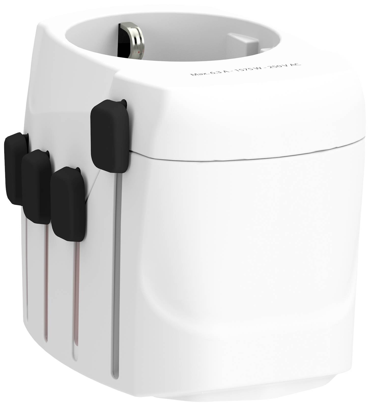 Taille-crayon électrique blanc avec interrupteur noir et ouverture de lame en haut, adapté à une utilisation de bureau.